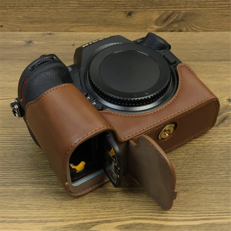 Pour étui en cuir PU Nikon Z8 avec ouverture pour batterie, protection demi-corps anti-rayures - Café