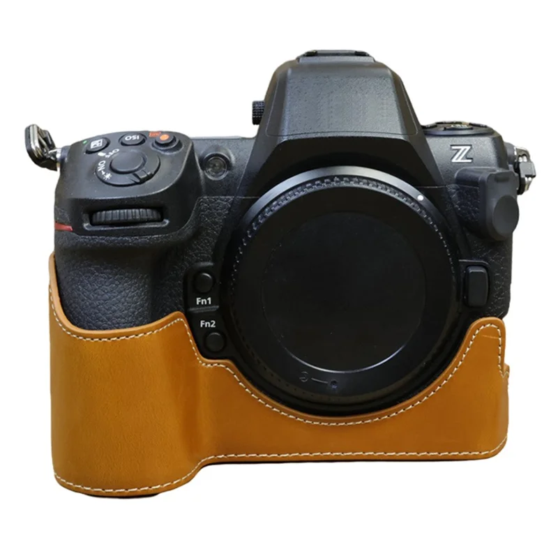 For Nikon Z8 PU Leather Bottom Case Anti-scratch Half Body Camera Cover with Battery Opening - Brown