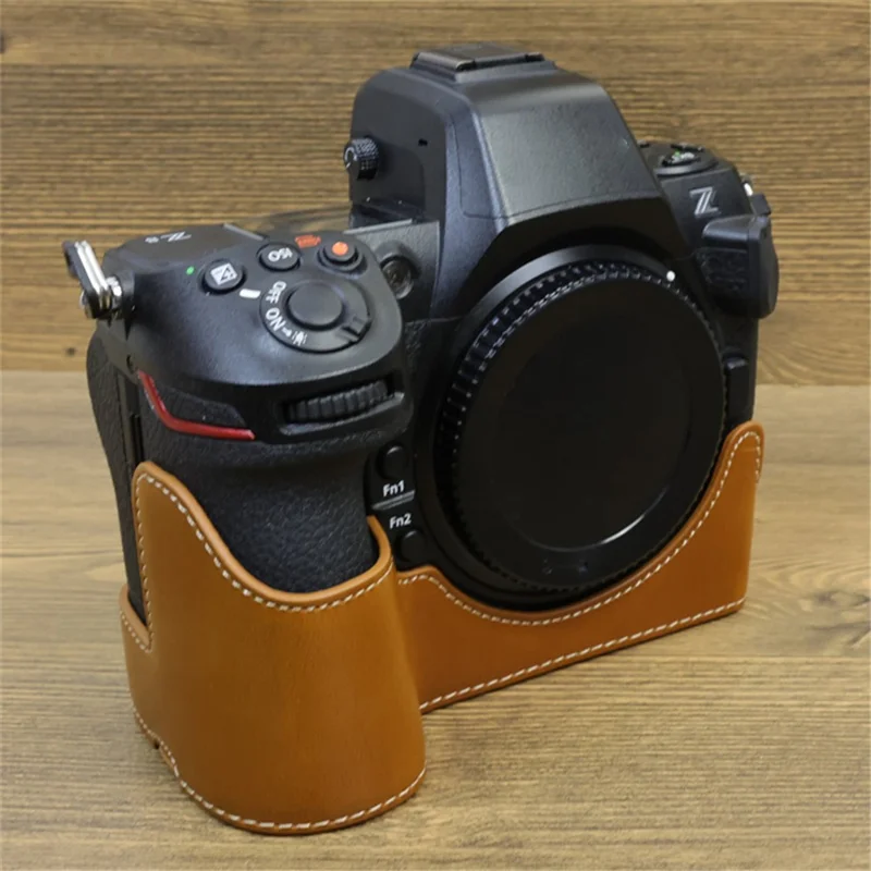 For Nikon Z8 PU Leather Bottom Case Anti-scratch Half Body Camera Cover with Battery Opening - Brown