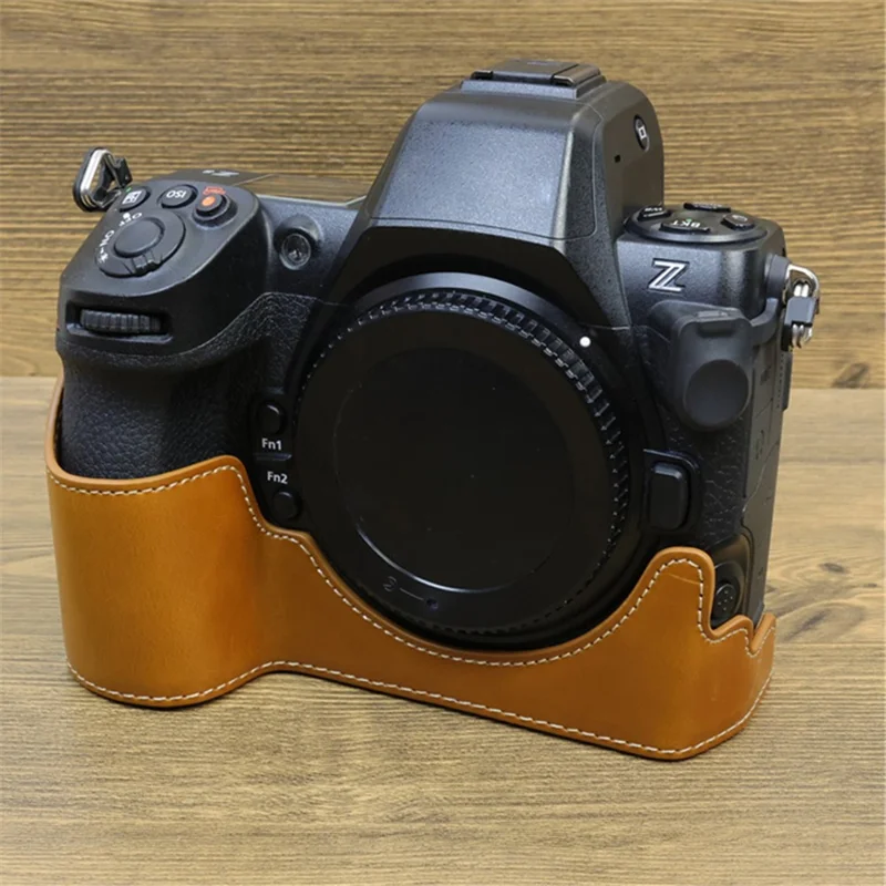 For Nikon Z8 PU Leather Bottom Case Anti-scratch Half Body Camera Cover with Battery Opening - Brown