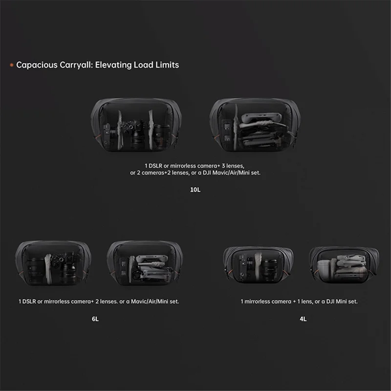 PGYTECH OneGo V2 6L Portable Camera Storage Single Shoulder Bag Crossbody Bag - Black