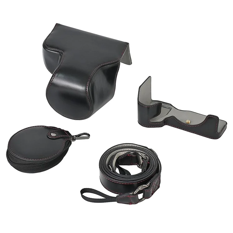 For Sony A7C II / A7CR Detachable Camera Bag PU Leather Battery Opening Case with Lens Bag - Black