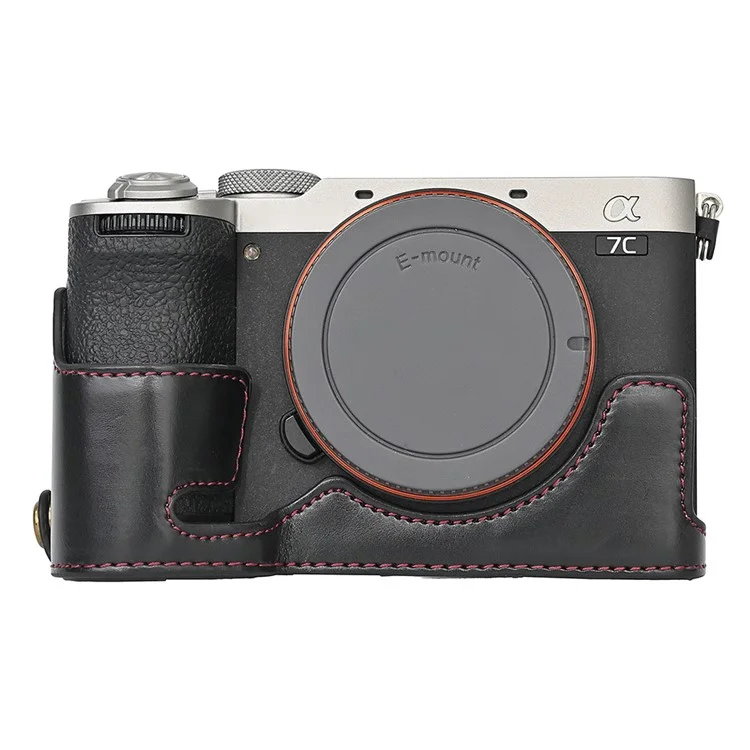 For Sony A7C II / A7CR Detachable Camera Bag PU Leather Battery Opening Case with Lens Bag - Black