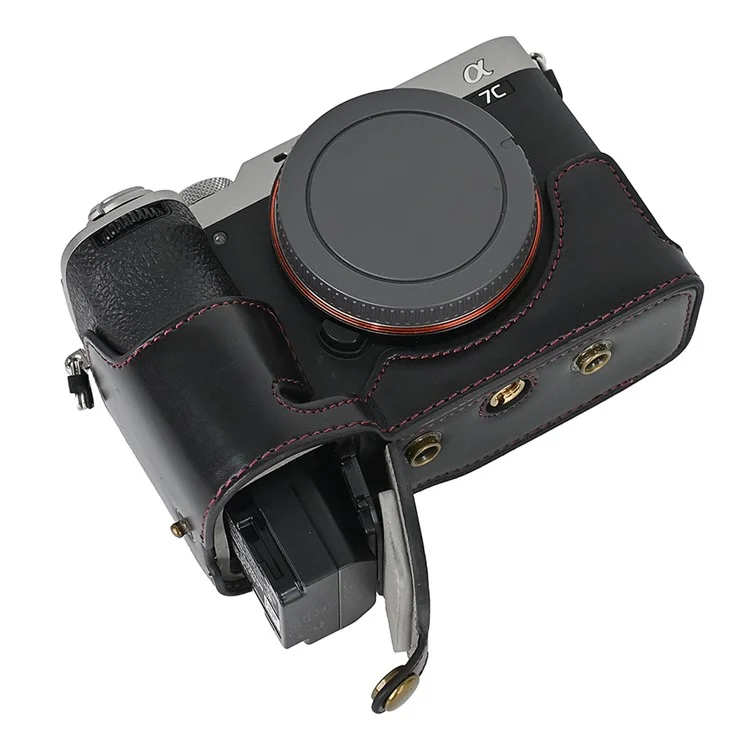 For Sony A7C II / A7CR Detachable Camera Bag PU Leather Battery Opening Case with Lens Bag - Black