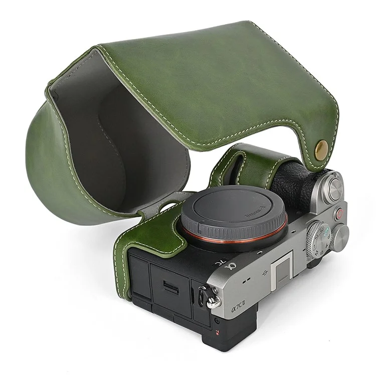 For Sony A7C II / A7CR Detachable Camera Bag PU Leather Battery Opening Case with Lens Bag - Green