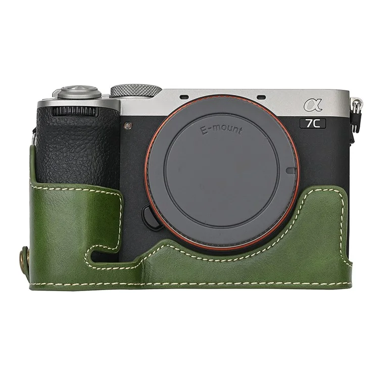 For Sony A7C II / A7CR Detachable Camera Bag PU Leather Battery Opening Case with Lens Bag - Green