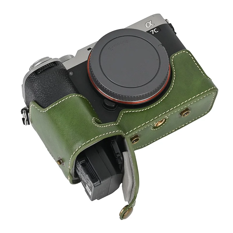 For Sony A7C II / A7CR Detachable Camera Bag PU Leather Battery Opening Case with Lens Bag - Green