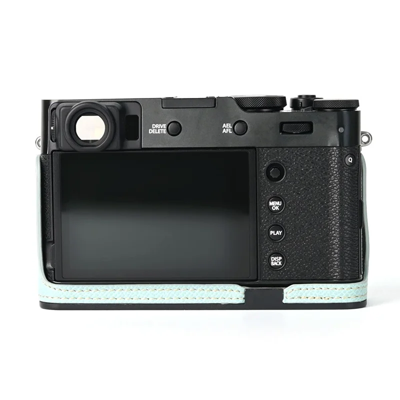 Für Fuji X100V Batterie Öffnung Design Palm Textur PU Lederkameras Hülle Halbkörperboden Mit Armbandriemen - Baby Blau