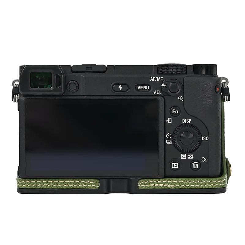Kameraskal för Sony A6400 / A6300 / A6100 / A6000 med batteriöppningsdesign, handflatestextur, PU-läder, halvskal med handledsband - Grön