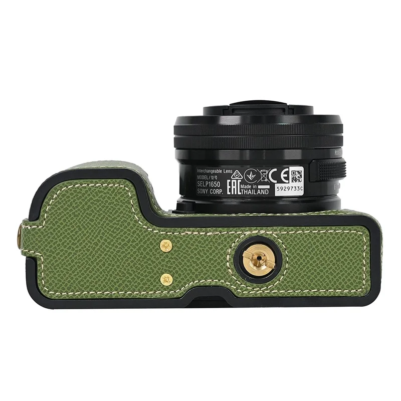 Kameraskal för Sony A6400 / A6300 / A6100 / A6000 med batteriöppningsdesign, handflatestextur, PU-läder, halvskal med handledsband - Grön