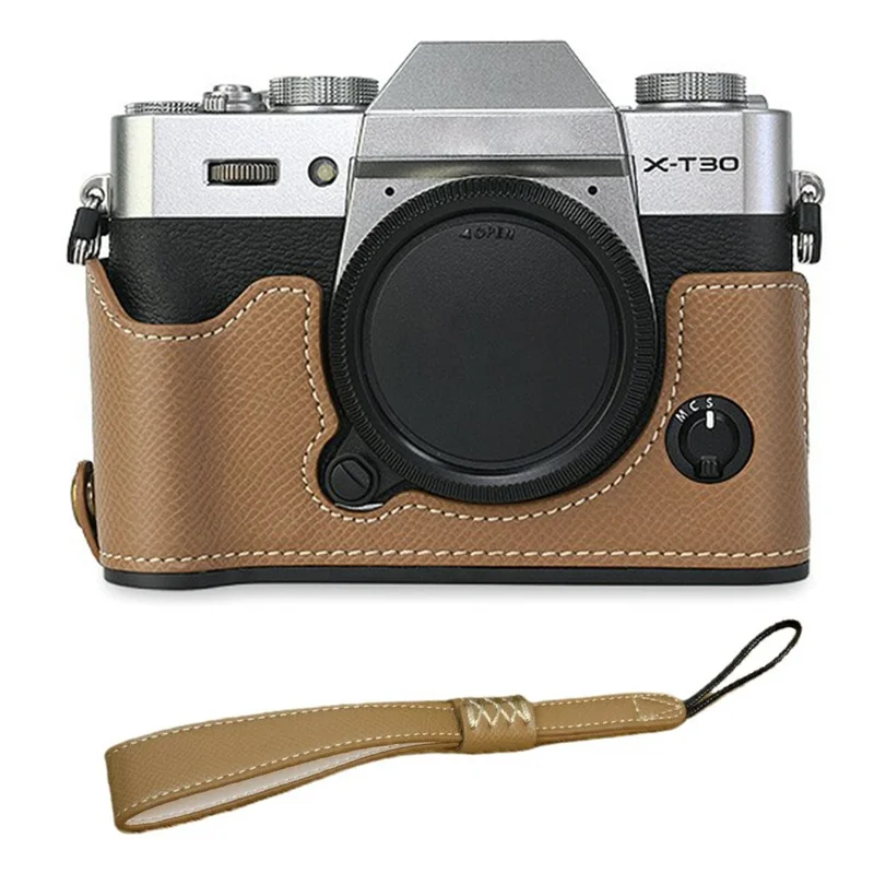 Pour Fujifilm XT10 / XT20 / XT30 / XT30 II Étui en cuir PU Demi-corps de protection Étui avec poignée - Café