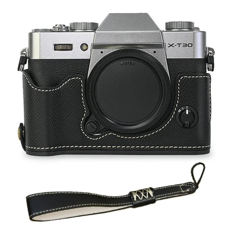 For Fujifilm XT10 / XT20 / XT30 / XT30 II PU Leather Camera Case Bottom Half-Body Protective Case with Hand Grip - Black