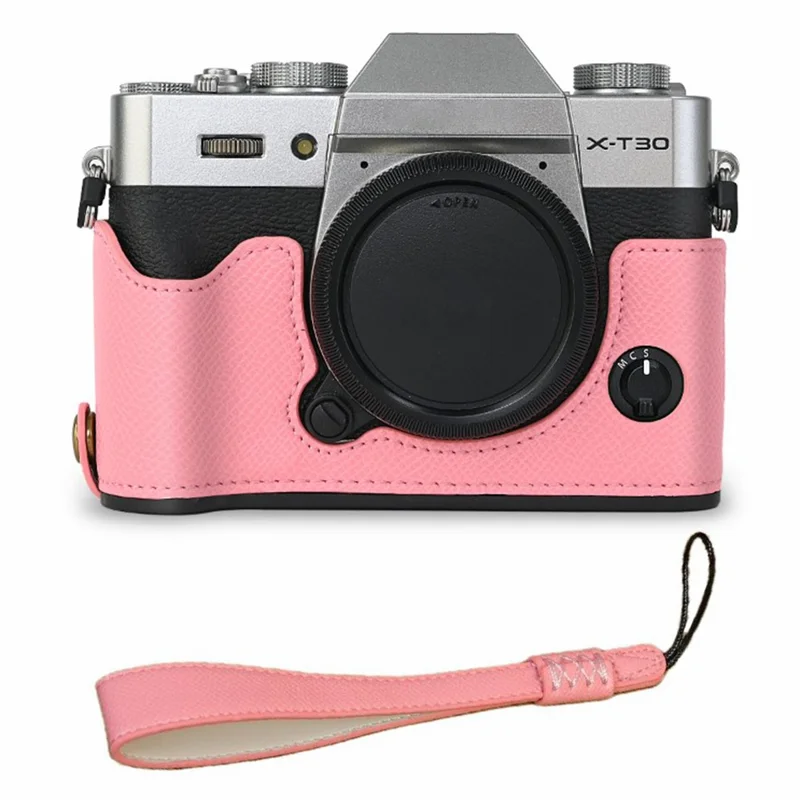 For Fujifilm XT10 / XT20 / XT30 / XT30 II PU Leather Camera Case Bottom Half-Body Protective Case with Hand Grip - Pink
