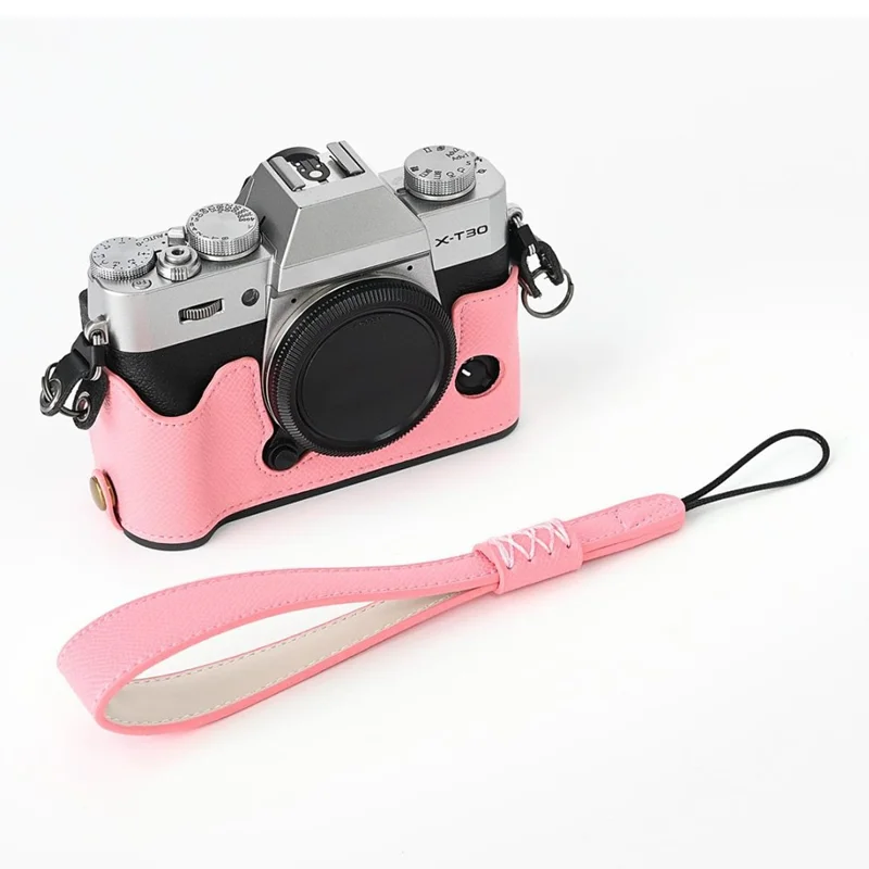 For Fujifilm XT10 / XT20 / XT30 / XT30 II PU Leather Camera Case Bottom Half-Body Protective Case with Hand Grip - Pink