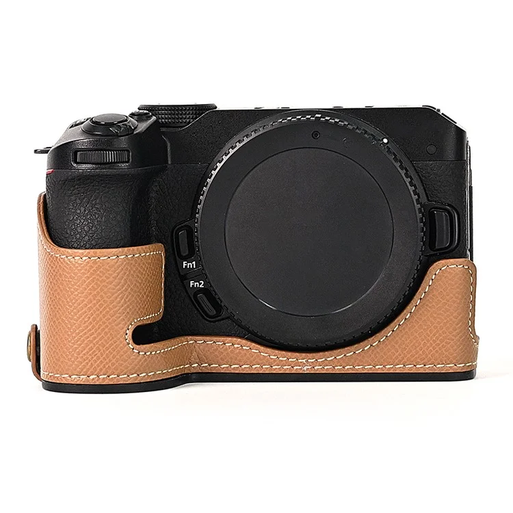 For Nikon Z30 / Z50 Battery Opening Design PU Leather Camera Cover Palm Texture Half Body Bottom Case with Wrist Strap - Khaki