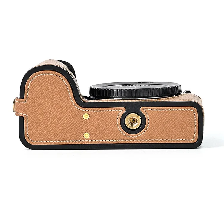Для Nikon Z30 / Z50 Конструкция отверстия для батареи PU Leather Camera Cover Palm Texture Half Body Bottom Case with Wrist Strap - Khaki