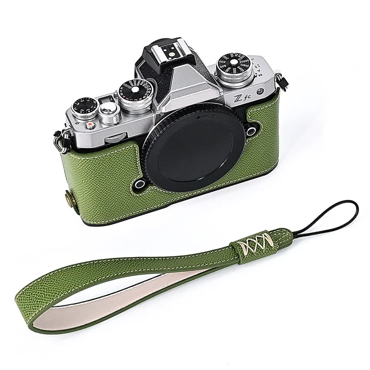Leather Camera Case For Nikon ZFC Bottom Half-Body Camera Cover Anti-Scratch Protector with Hand Grip - Green