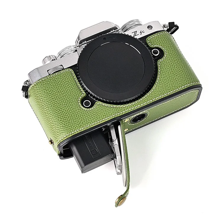 Leather Camera Case For Nikon ZFC Bottom Half-Body Camera Cover Anti-Scratch Protector with Hand Grip - Green