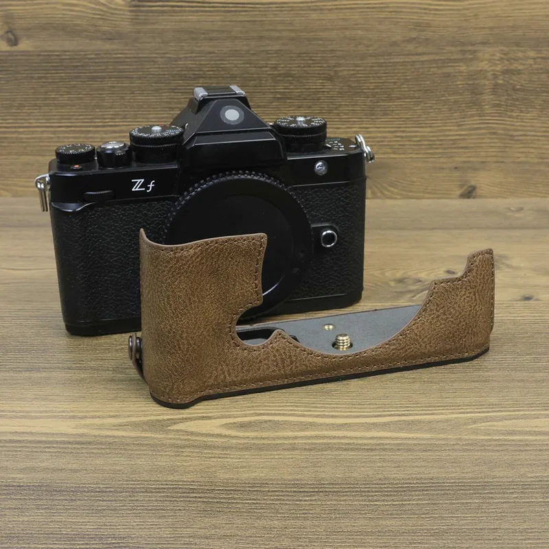 For Nikon ZF PU Leather Camera Bag Battery Opening Anti-drop Protective Case - Khaki