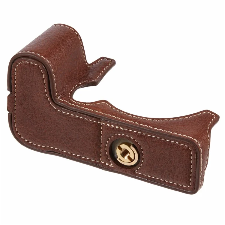 For Canon EOS R10 PU Leather Protective Case Half Body Camera Cover with Battery Opening - Brown