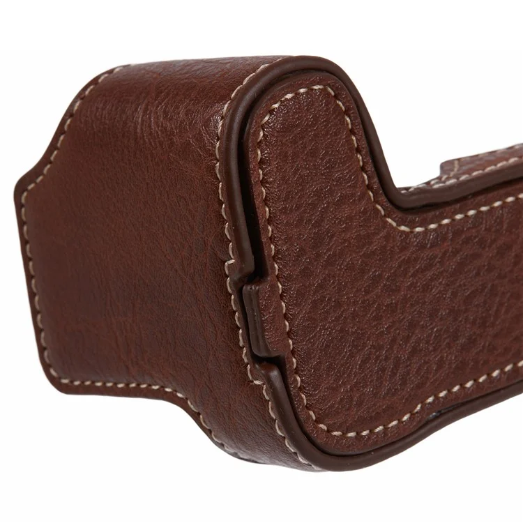 For Canon EOS R10 PU Leather Protective Case Half Body Camera Cover with Battery Opening - Brown