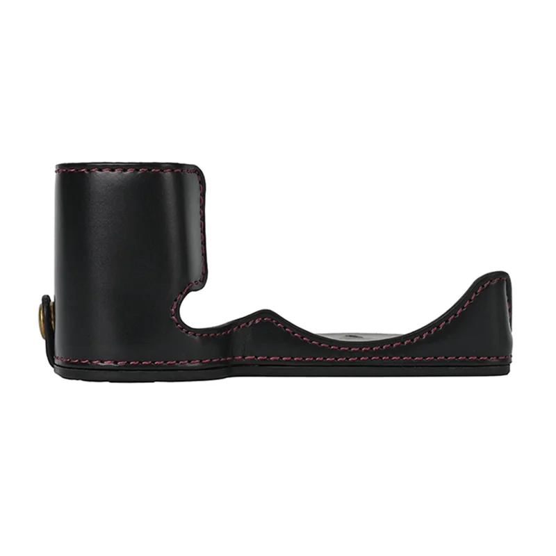 For Sony ZV-E10 Battery Opening Design PU Leather Camera Cover Half Body Bottom Case with Wrist Strap - Black