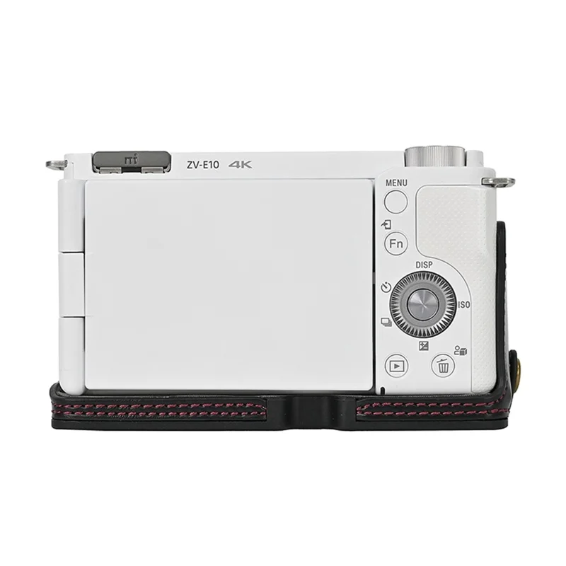 For Sony ZV-E10 Battery Opening Design PU Leather Camera Cover Half Body Bottom Case with Wrist Strap - Black