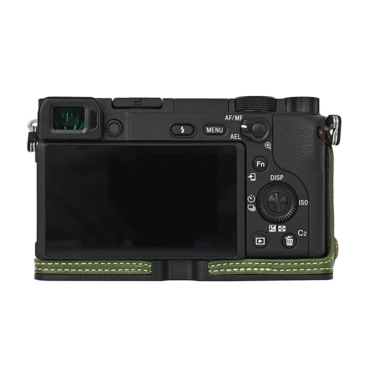 Camera Cover for Sony A6400 / A6300 / A6100 / A6000 Battery Opening Design PU Leather Half Body Bottom Case with Wrist Strap - Green