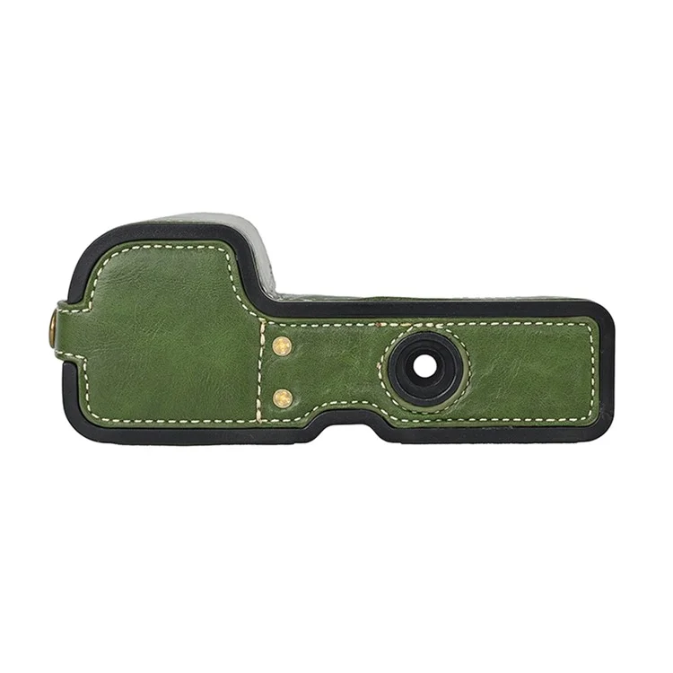 Camera Cover for Sony A6400 / A6300 / A6100 / A6000 Battery Opening Design PU Leather Half Body Bottom Case with Wrist Strap - Green