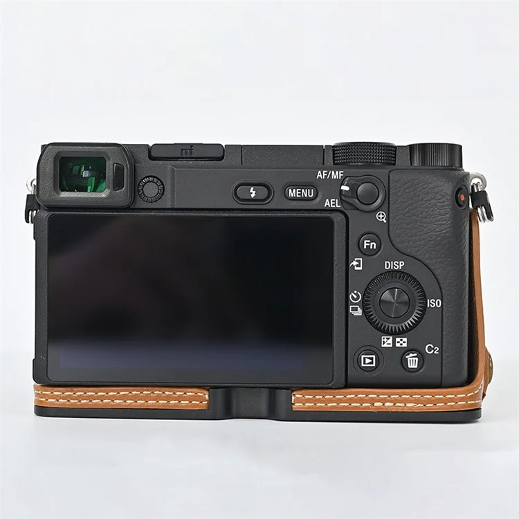 Camera Cover for Sony A6400 / A6300 / A6100 / A6000 Battery Opening Design PU Leather Half Body Bottom Case with Wrist Strap - Brown