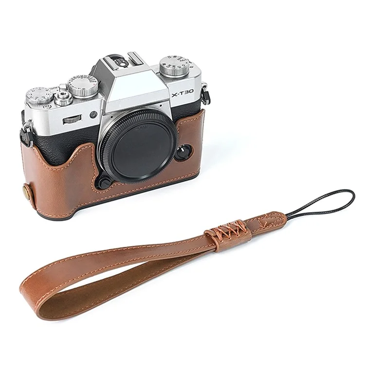 Per Fuji XT10 / XT20 / XT30 / XT30 II Custodia in Pelle per Fotocamera Cover Protettiva a Mezza Scocca con Tracolla - Caffè