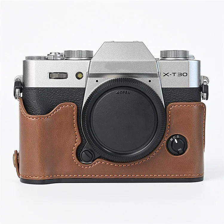 Per Fuji XT10 / XT20 / XT30 / XT30 II Custodia in Pelle per Fotocamera Cover Protettiva a Mezza Scocca con Tracolla - Caffè