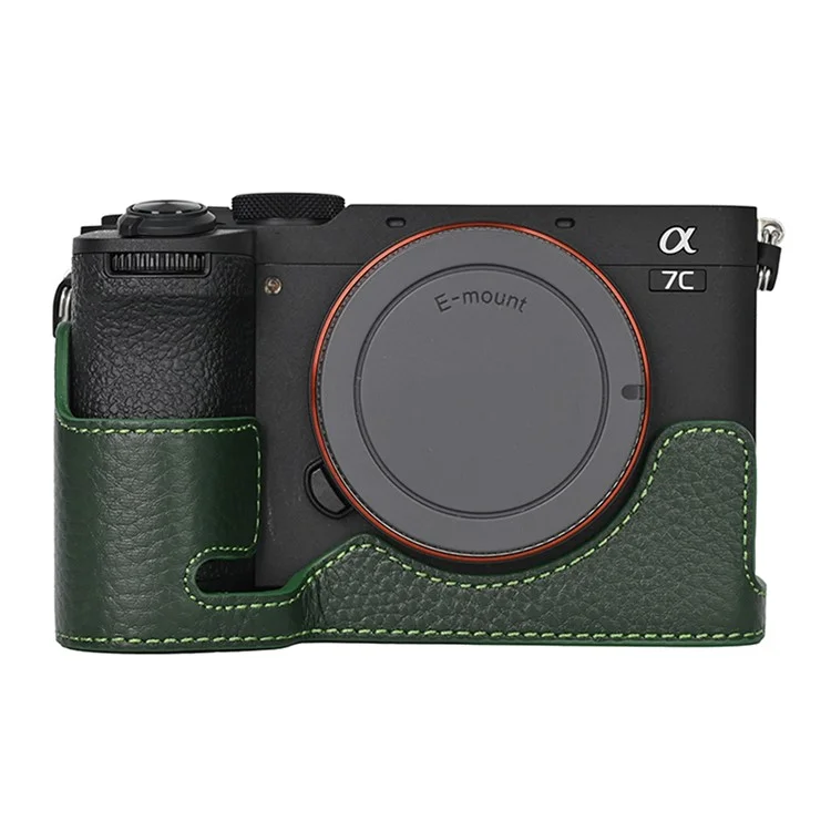 For Sony A7C II / A7CR Genuine Cow Leather Bottom Case Half Camera Cover with Battery Opening - Green