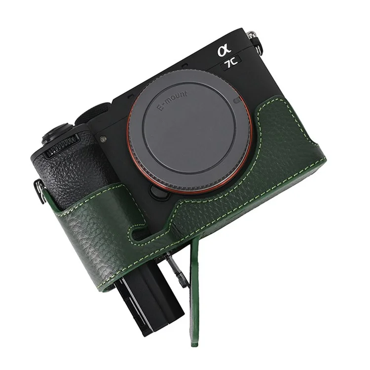 For Sony A7C II / A7CR Genuine Cow Leather Bottom Case Half Camera Cover with Battery Opening - Green