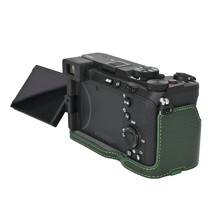 For Sony A7C II / A7CR Genuine Cow Leather Bottom Case Half Camera Cover with Battery Opening - Green