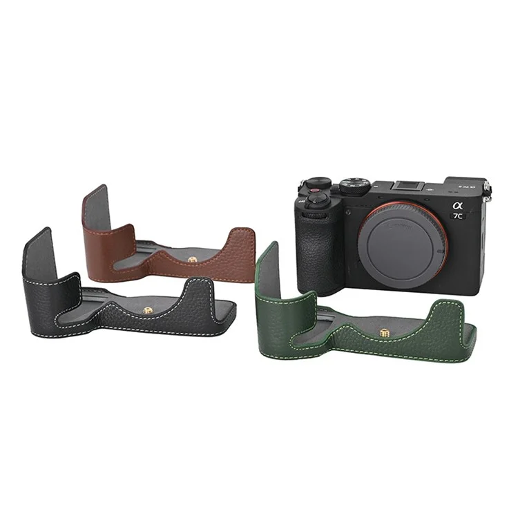 For Sony A7C II / A7CR Genuine Cow Leather Bottom Case Half Camera Cover with Battery Opening - Green