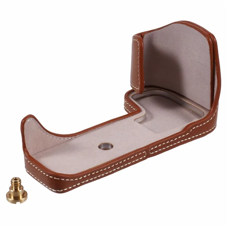 For Canon EOS R10 PU Leather Camera Bottom Cover Screw Design Half Body Case - Brown