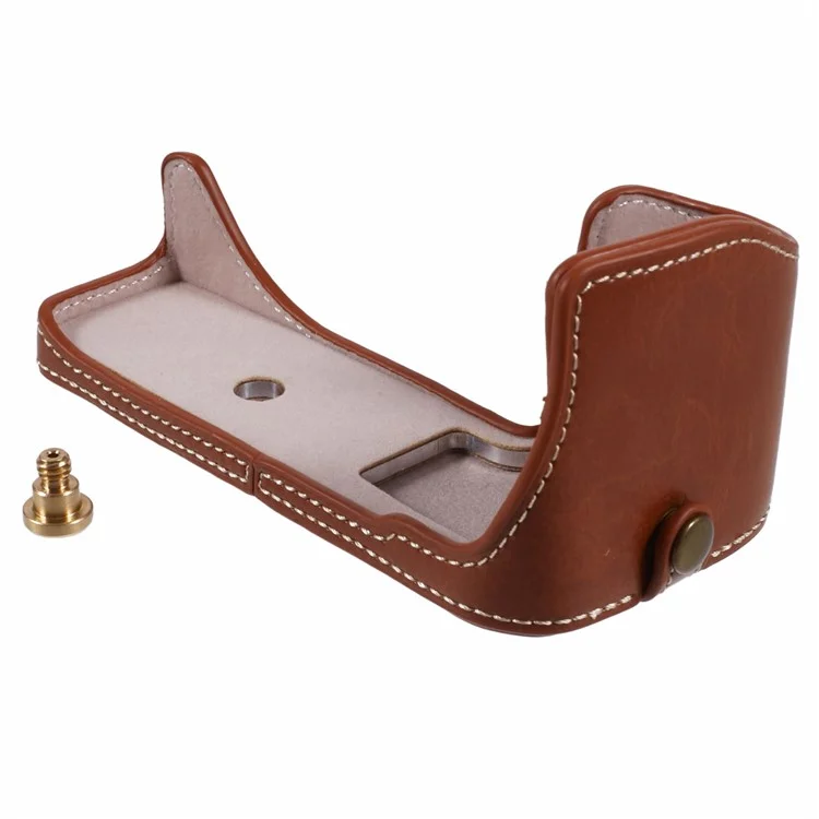 For Canon EOS R10 PU Leather Camera Bottom Cover Screw Design Half Body Case - Brown