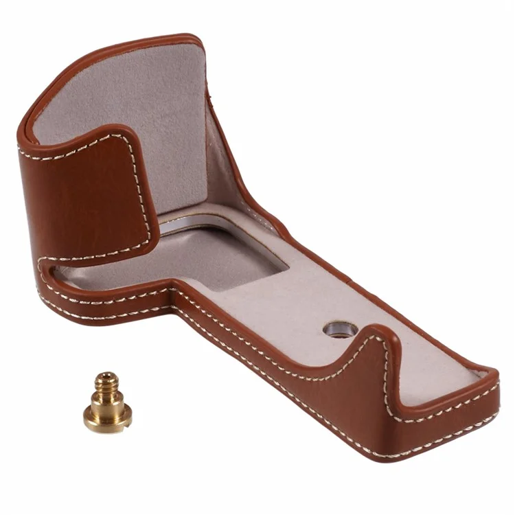 For Canon EOS R10 PU Leather Camera Bottom Cover Screw Design Half Body Case - Brown