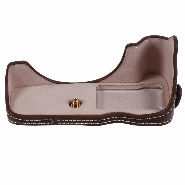 For Canon EOS R50 / R100 Camera Half Body Case PU Leather Bottom Cover with Screw - Coffee
