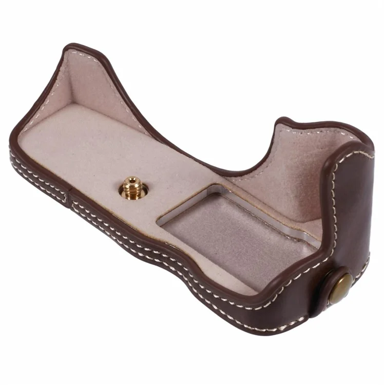 For Canon EOS R50 / R100 Camera Half Body Case PU Leather Bottom Cover with Screw - Coffee