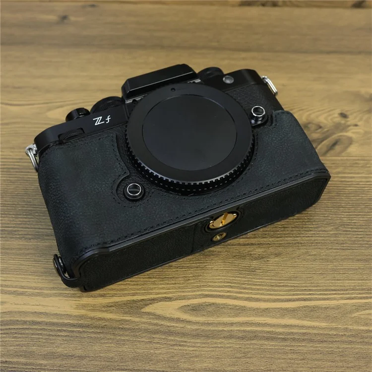 Для Nikon Z f Genuine Cow Leather Protective Bottom Case Half Camera Cover with Battery Opening - Black
