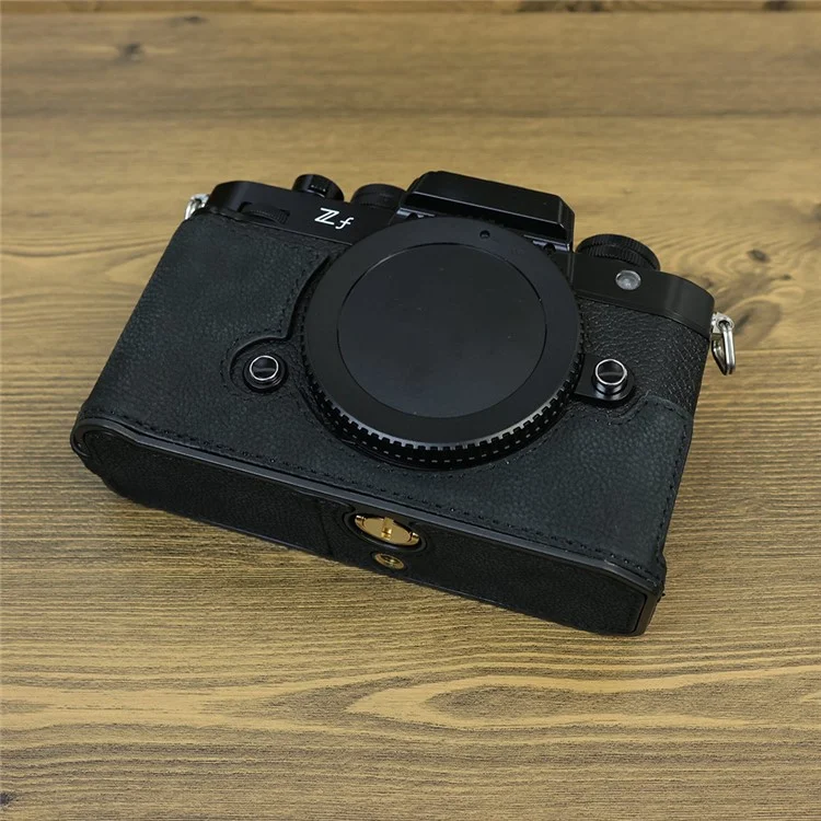 Для Nikon Z f Genuine Cow Leather Protective Bottom Case Half Camera Cover with Battery Opening - Black