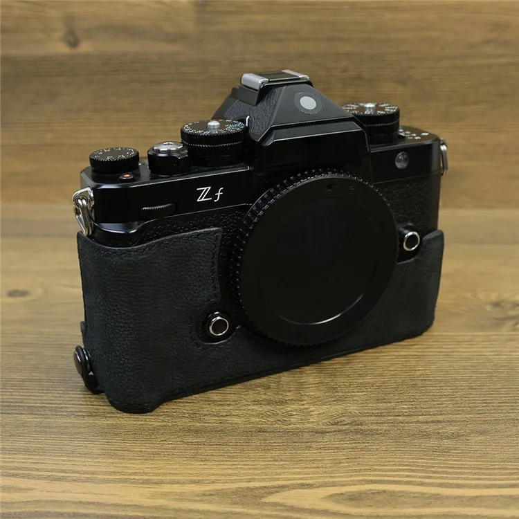 Для Nikon Z f Genuine Cow Leather Protective Bottom Case Half Camera Cover with Battery Opening - Black