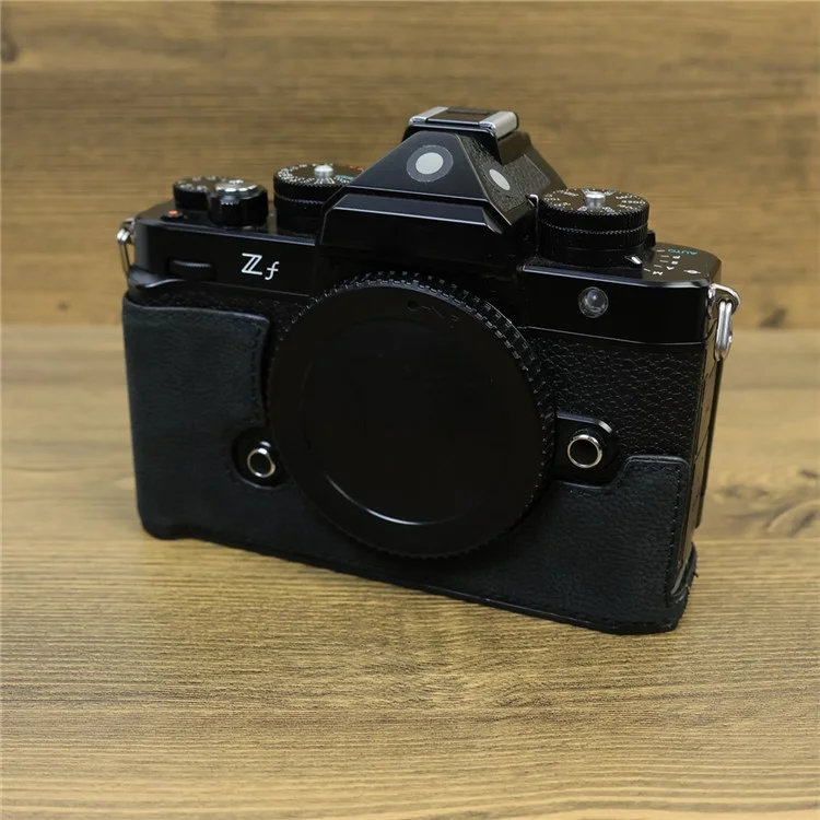 Для Nikon Z f Genuine Cow Leather Protective Bottom Case Half Camera Cover with Battery Opening - Black