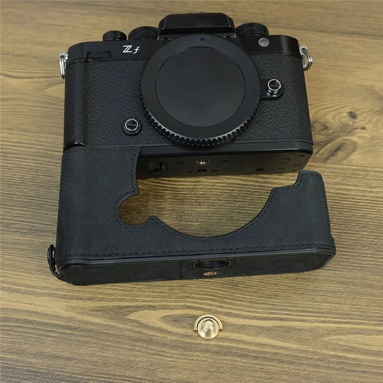 Для Nikon Z f Genuine Cow Leather Protective Bottom Case Half Camera Cover with Battery Opening - Black
