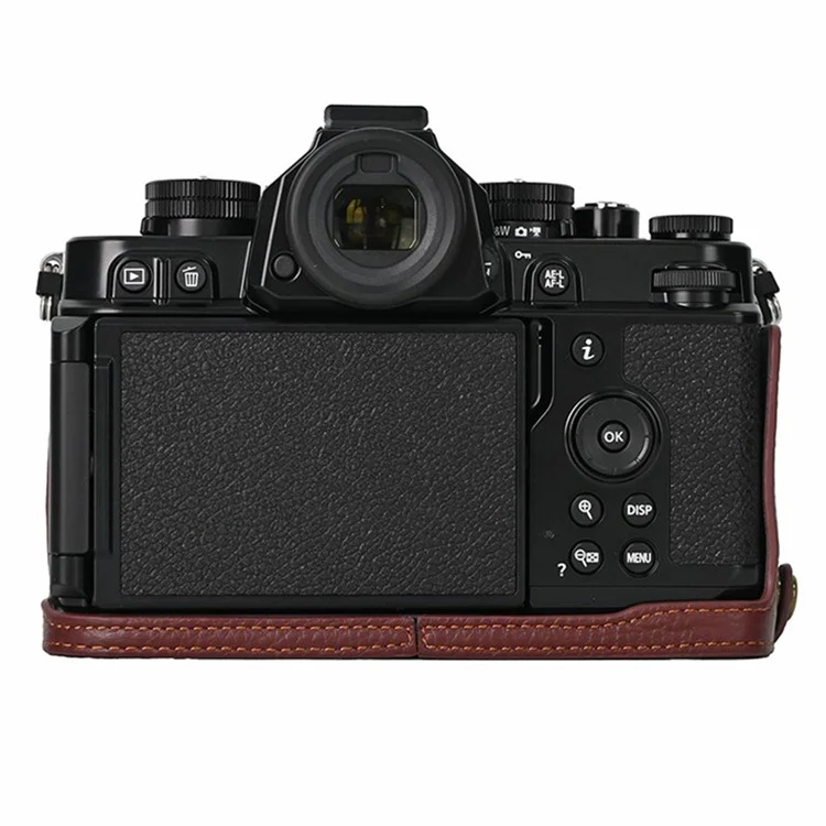 Para Nikon Z f Genuine Cow Leather Bottom Case Half Camera Cover com Abertura para Bateria - Café