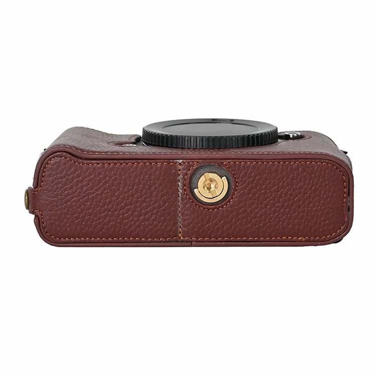 Para Nikon Z f Genuine Cow Leather Bottom Case Half Camera Cover com Abertura para Bateria - Café