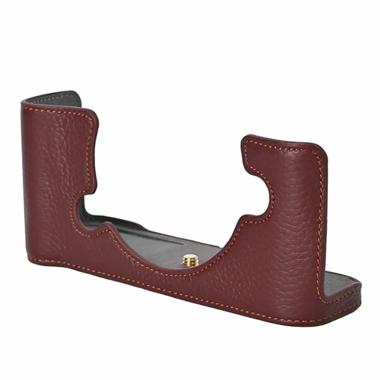 Para Nikon Z f Genuine Cow Leather Bottom Case Half Camera Cover com Abertura para Bateria - Café