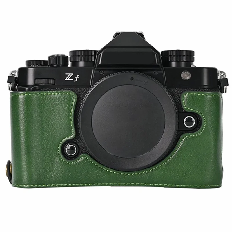 For Nikon Z f Tree Bark Leather Bottom Case Half Camera Cover with Battery Opening - Green